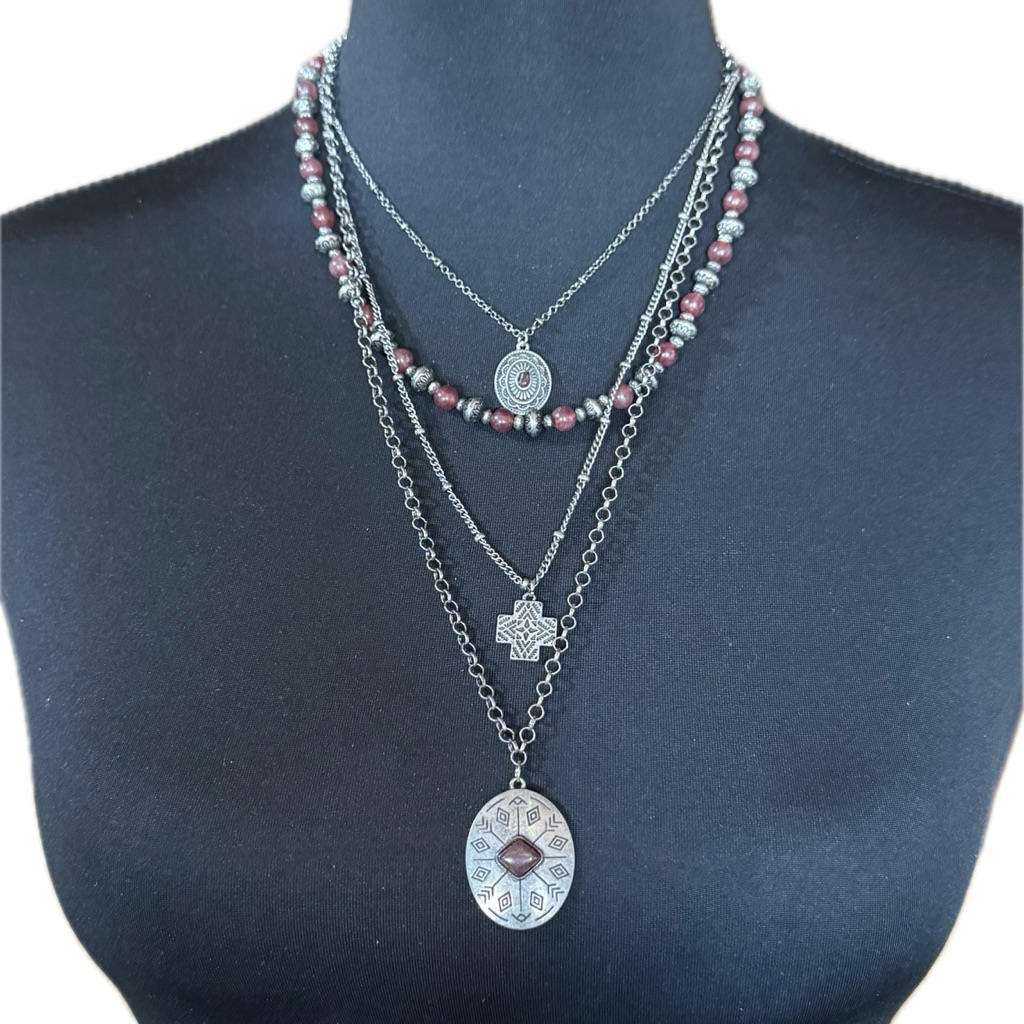 Shyanne Silver And Red Multi-Layer Necklace 26$